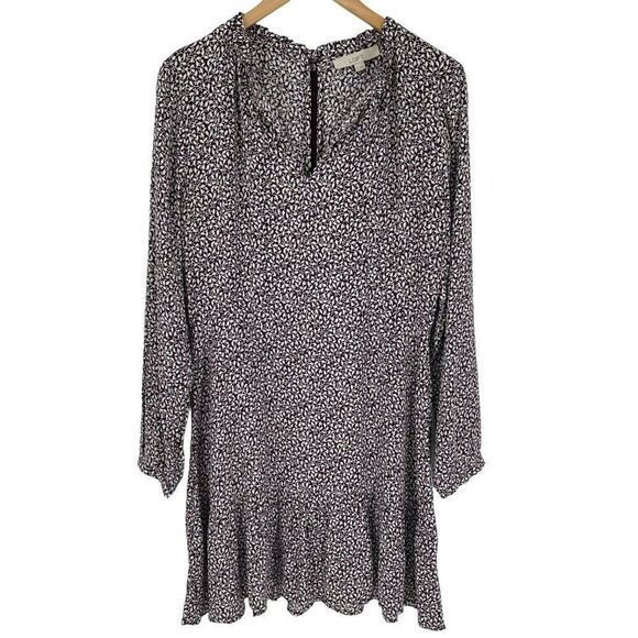 Loft Vine Ruffle Tie Neck‎ Dress Knee Length Long Sleeves Purple Women Size 8 - Picture 4 of 14